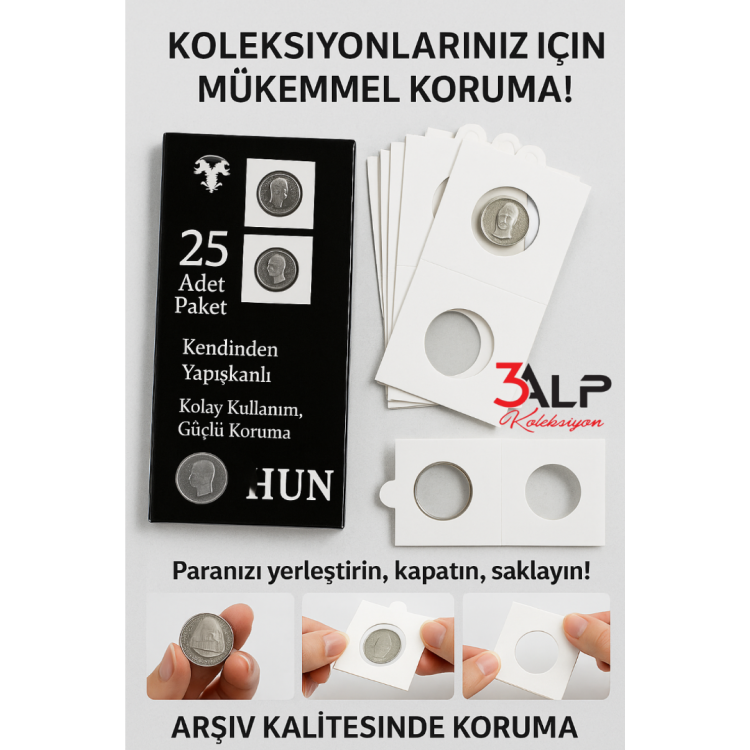 Madeni Para Karton Kapama 22.5 mm, Kendinden Yapışkanlı - Sticker'sız (25 ADET, 1 KUTU)