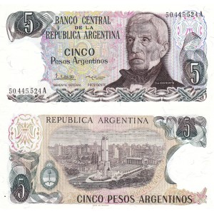 Arjantin 5 Pesos 1983 P#312a(2) ÇİL/UNC Kağıt Para