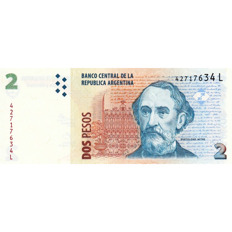 Arjantin 2 Pesos 2012 P#352(6) ÇİL UNC kağıt para