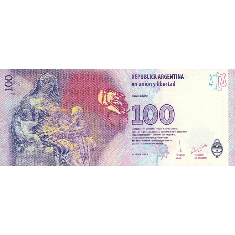 Arjantin 100 Pesos 2012 P#358d Eva Perón ÇİL UNC kağıt para