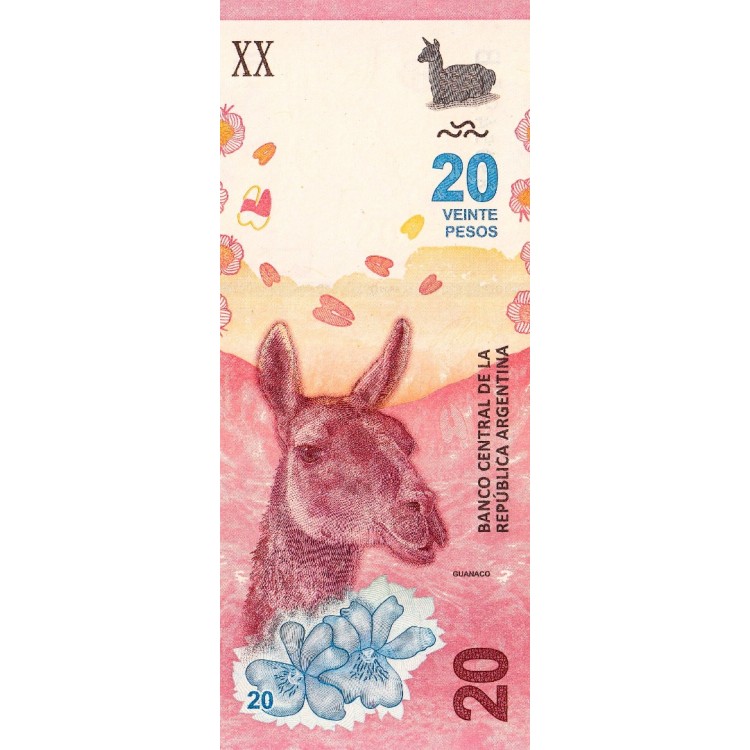 Arjantin 20 Pesos 2017 P#361(2) Guanako ÇİL UNC kağıt para