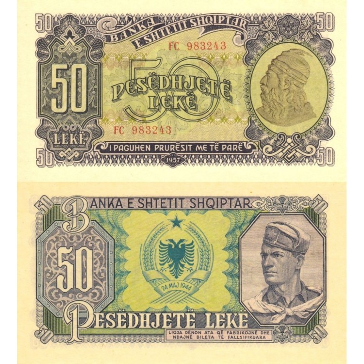 Arnavutluk 50 Leke 1957 P#29 ÇİL/UNC banknot