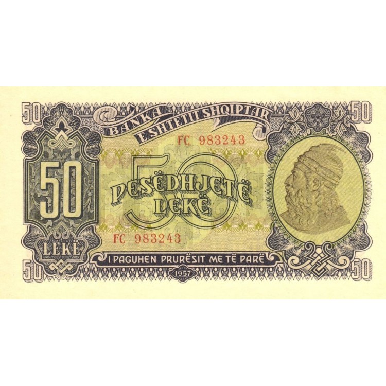Arnavutluk 50 Leke 1957 P#29 ÇİL/UNC banknot