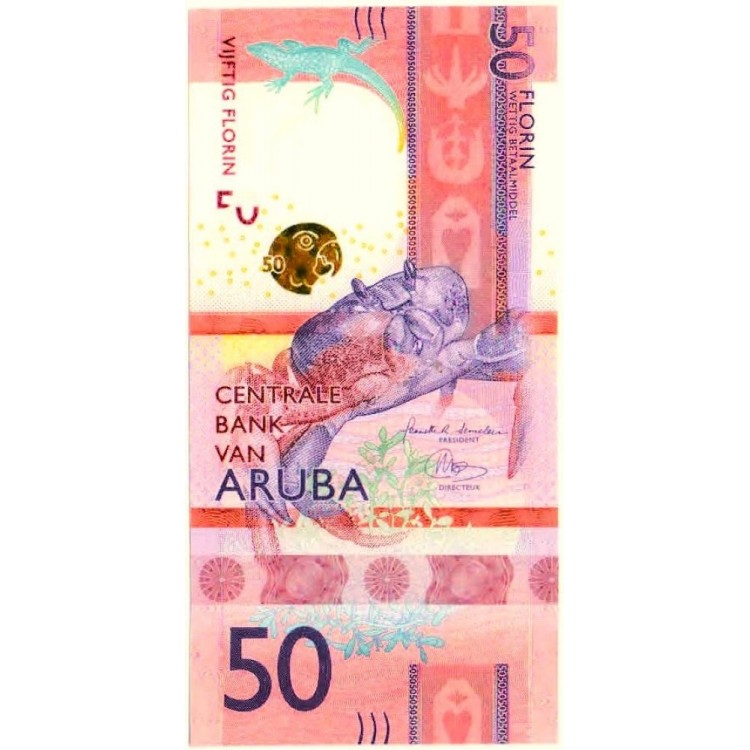 Aruba 50 Florin 2019 P#23 ÇİL/UNC Kağıt Para ön ve arka yüz banknot görseli