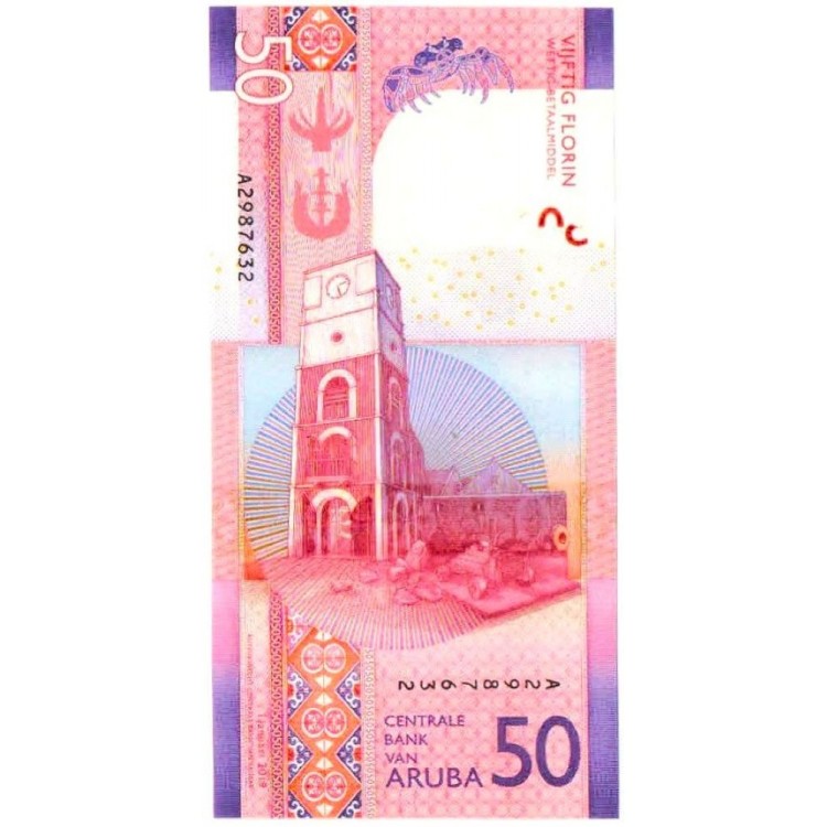 Aruba 50 Florin 2019 P#23 ÇİL/UNC Kağıt Para ön ve arka yüz banknot görseli