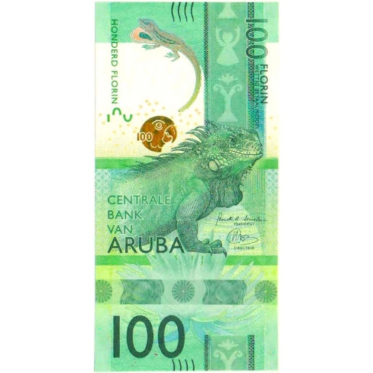 Aruba 100 Florin 2019 P#24 ÇİL/UNC Kağıt Para ön ve arka yüz banknot görseli