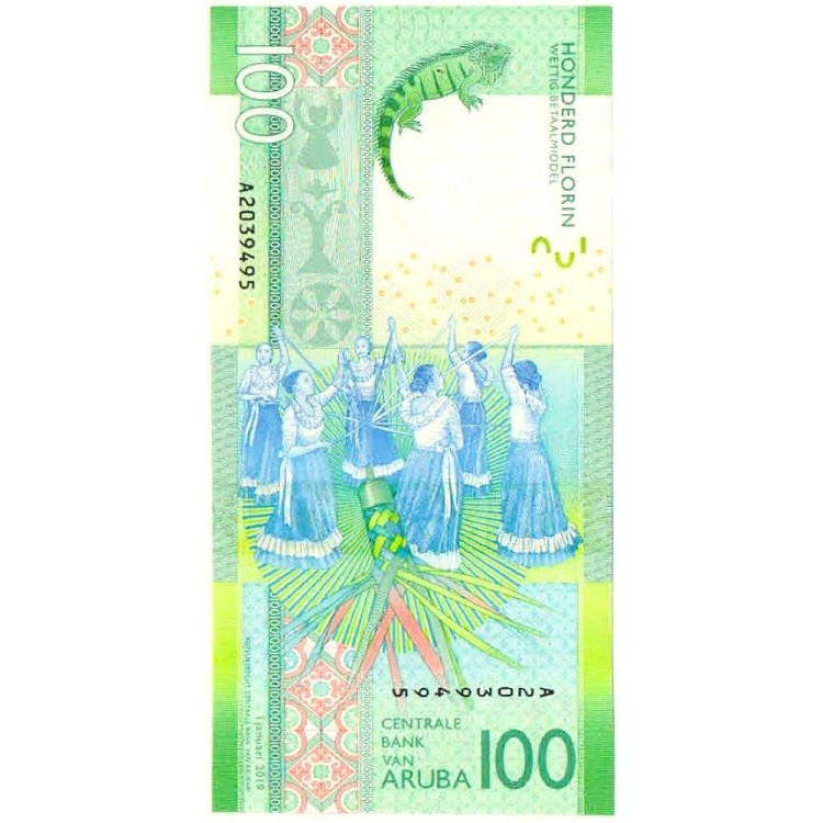 Aruba 100 Florin 2019 P#24 ÇİL/UNC Kağıt Para ön ve arka yüz banknot görseli