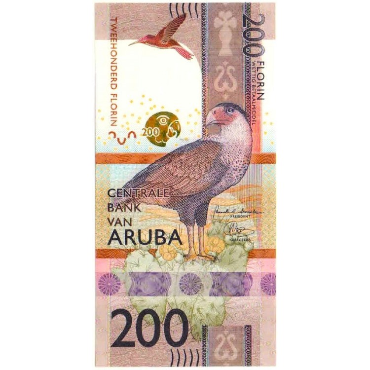 Aruba 200 Florin 2019 P#25 ÇİL/UNC Kağıt Para ön ve arka yüz banknot görseli
