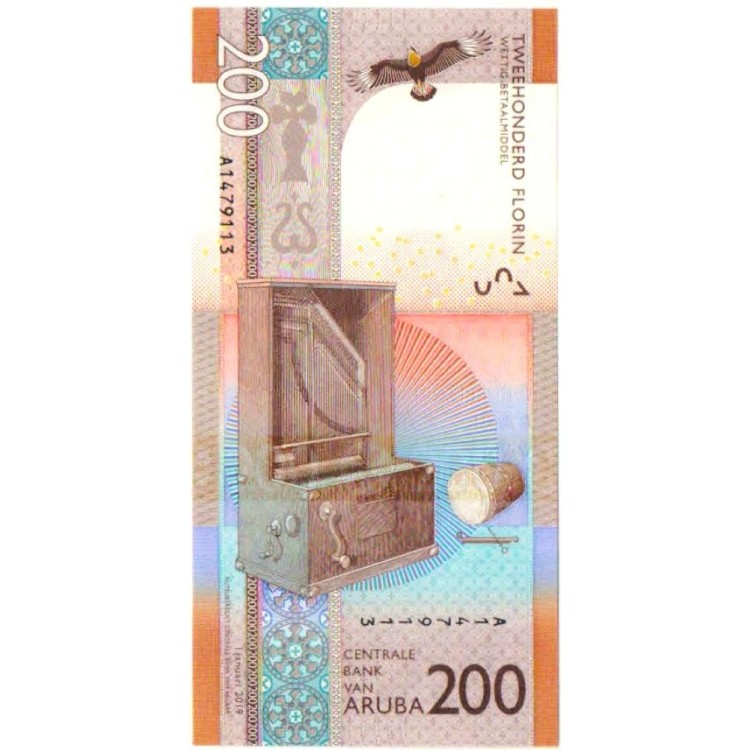 Aruba 200 Florin 2019 P#25 ÇİL/UNC Kağıt Para ön ve arka yüz banknot görseli