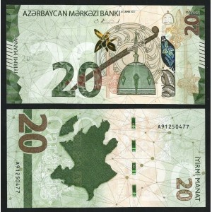 AZERBAYCAN 20 MANAT 2021, P-41, ÇİL, ESKİ YABANCI KAĞIT PARA