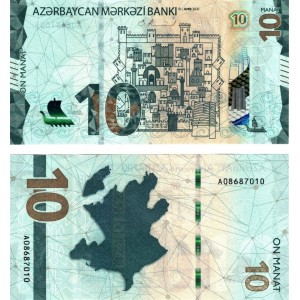Azerbaycan 10 Manat 2021 P#40 ÇİL/UNC Kağıt Para
