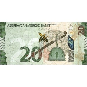 AZERBAYCAN 20 MANAT 2021, P-41, ÇİL, ESKİ YABANCI KAĞIT PARA