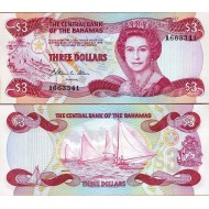 BAHAMA 3 DOLAR 1984, P#44, ÇİL, KRALİÇE II. ELİZABETH, ESKİ YABANCI KAĞIT PARA