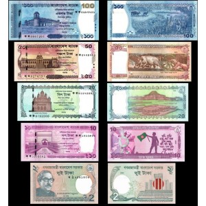 BANGLADEŞ 2-10-20-50-100 TAKA 5 li SET, ÇİL, ESKİ YABANCI KAĞIT PARA