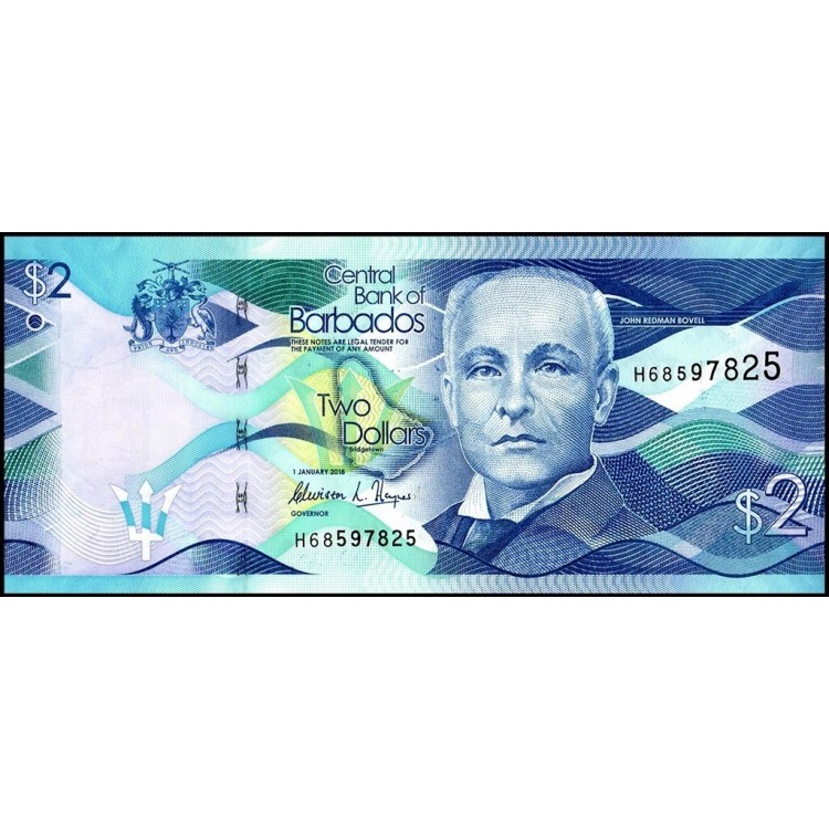 BARBADOS 2 DOLAR 2013, P#73a, ÇİL, ESKİ YABANCI KAĞIT PARA