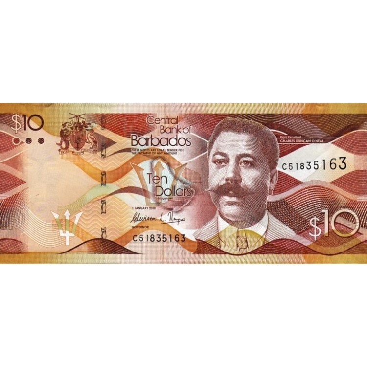 BARBADOS 10 DOLAR 2013, P#75a, ÇİL, ESKİ YABANCI KAĞIT PARA