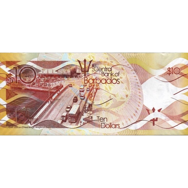 BARBADOS 10 DOLAR 2013, P#75a, ÇİL, ESKİ YABANCI KAĞIT PARA