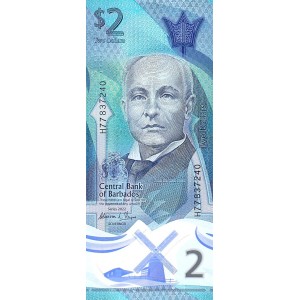 BARBADOS 2 DOLAR 2022 POLYMER, P#80, ÇİL, ESKİ YABANCI KAĞIT PARA