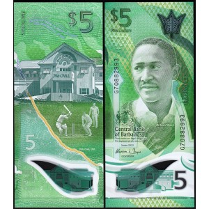 BARBADOS 5 DOLAR 2022 POLYMER, P#81, ÇİL, ESKİ YABANCI KAĞIT PARA