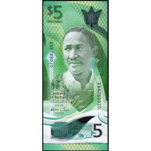 BARBADOS 5 DOLAR 2022 POLYMER, P#81, ÇİL, ESKİ YABANCI KAĞIT PARA