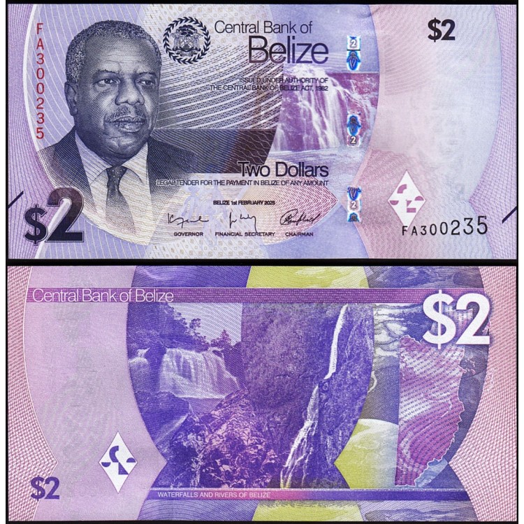 BELİZE 2 DOLAR 2025, P#73, ÇİL, ESKİ YABANCI KAĞIT PARA