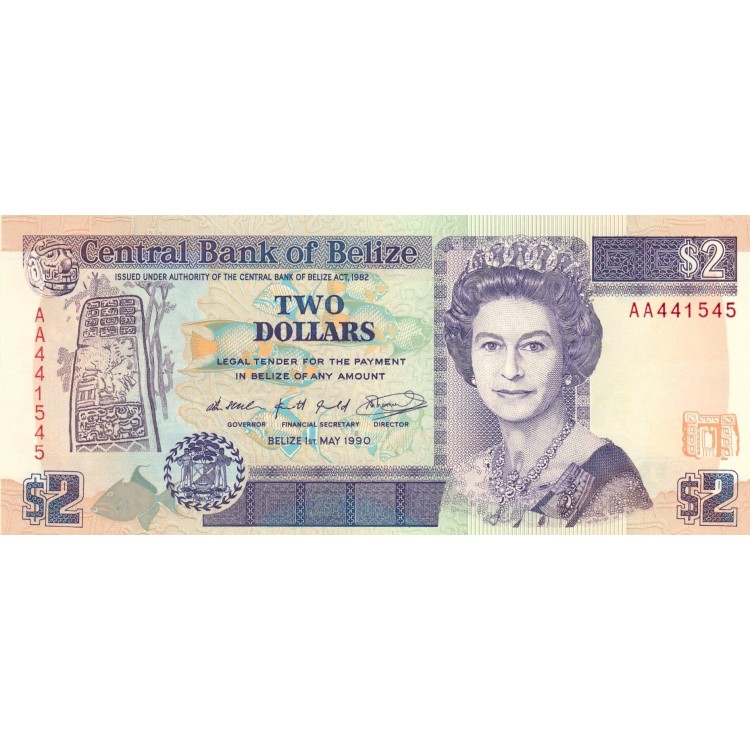 Belize 2 Dolar 1990 P#52a Banknot Belize 2 Dolar 1990 P#52a ÇİL UNC kağıt banknot