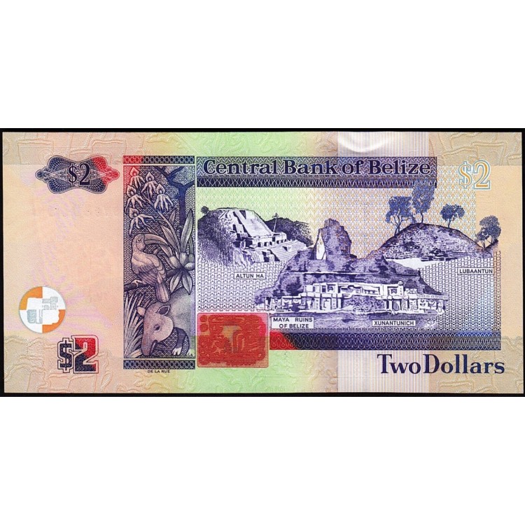 BELİZE 2 DOLAR 2021, P#66g, KRALİÇE II. ELİZABETH, ÇİL, ESKİ YABANCI KAĞIT PARA