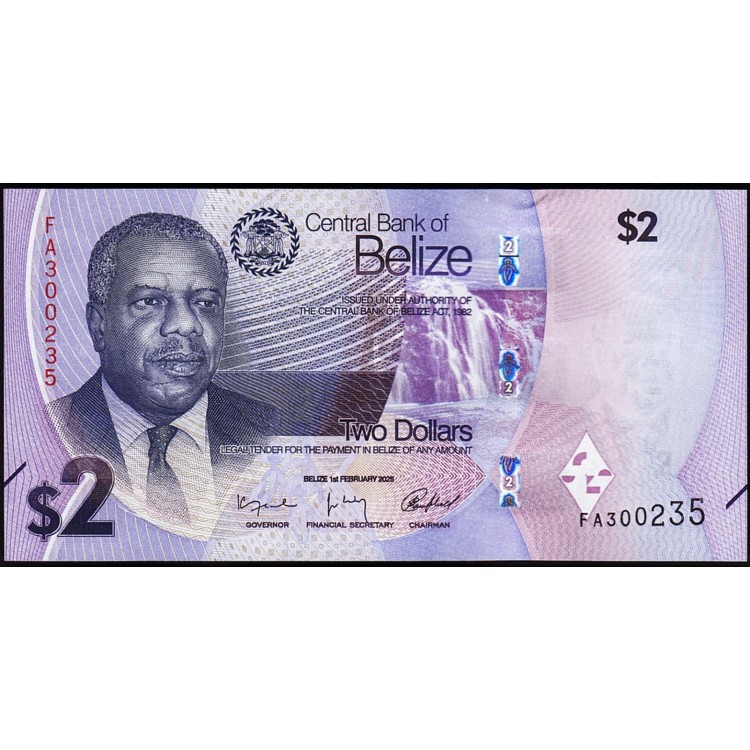 BELİZE 2 DOLAR 2025, P#73, ÇİL, ESKİ YABANCI KAĞIT PARA