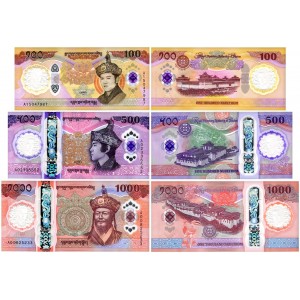 BHUTAN 100-500-1000 NGULTRUM POLYMER HATIRA, 3 LÜ SET, ÇİL