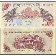 BHUTAN 5 NGULTRUM 2015, P#28c, ÇİL, ESKİ YABANCI KAĞIT PARA