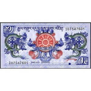 BHUTAN 1 NGULTRUM 2019, P#27c, ÇİL, ESKİ YABANCI KAĞIT PARA