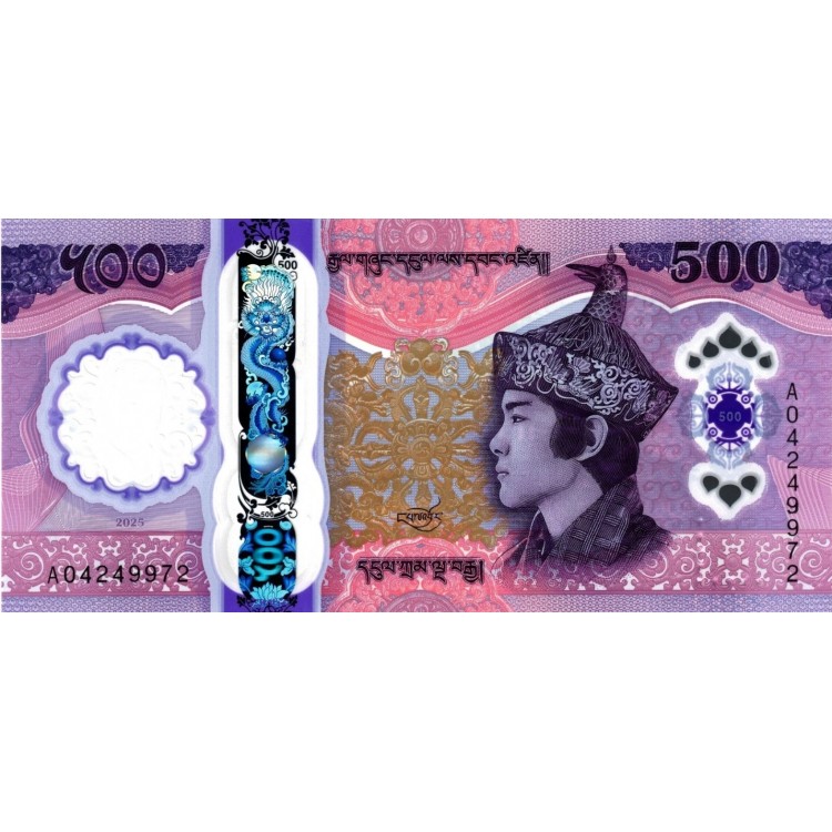 Bhutan 500 Ngultrum 2025 Hatıra P#44 ÇİL UNC polimer banknot