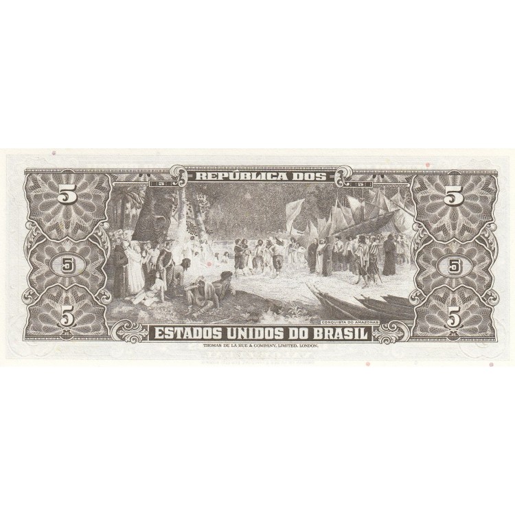 Brezilya 5 Cruzeiros 1964 P#176d ÇİL UNC kağıt para Barão do Rio Branco