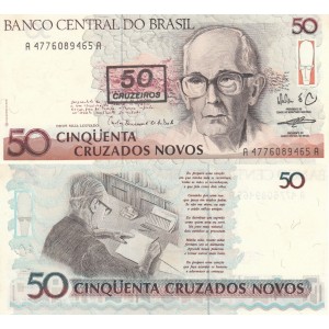 Brezilya 50 Cruzeiros 1990 P#223 ÇİL/UNC Kağıt Para