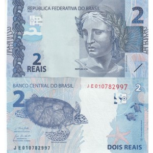 BREZİLYA 2 REAİS 2021, P#252f ,ÇİL, ESKİ YABANCI KAĞIT PARA