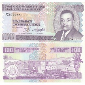 BURUNDİ 100 FRANK (AMAFRANGA) 2001, P#37c, ÇİL, ESKİ YABANCI KAĞIT PARA
