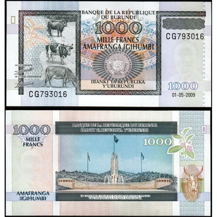 BURUNDİ 1000 FRANK (AMAFRANGA) 2009, P#46, ÇİL, ESKİ YABANCI KAĞIT PARA