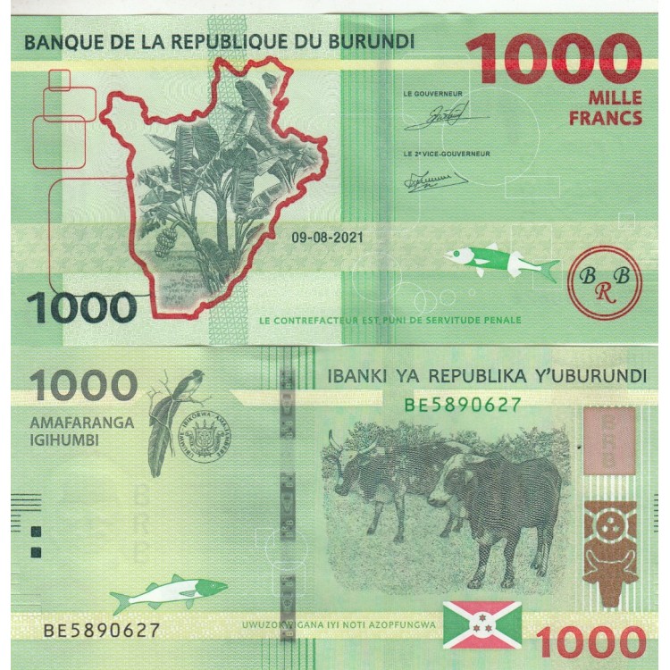 BURUNDİ 1000 FRANK (AMAFARANGA) 2021, P#51, ÇİL, ESKİ YABANCI KAĞIT PARA