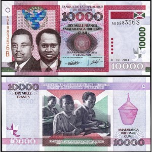 BURUNDİ 10000 FRANK (AMAFRANGA) 2013, P#49b, ÇİL, ESKİ YABANCI KAĞIT PARA