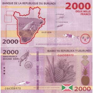 BURUNDİ 2000 FRANK (AMAFRANGA) 2018, P#52, ÇİL, ESKİ YABANCI KAĞIT PARA
