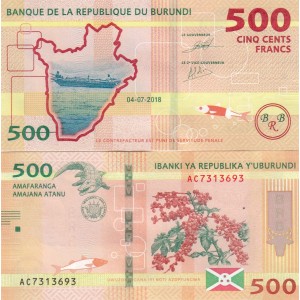 BURUNDİ 500 FRANK (AMAFRANGA) 2018, P#50, ÇİL, ESKİ YABANCI KAĞIT PARA