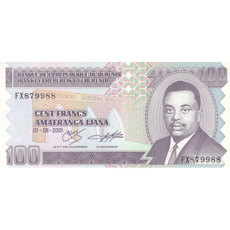 BURUNDİ 100 FRANK (AMAFRANGA) 2001, P#37c, ÇİL, ESKİ YABANCI KAĞIT PARA
