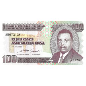 BURUNDİ 100 FRANK (AMAFRANGA) 2024, P#44c, ÇİL, ESKİ YABANCI KAĞIT PARA