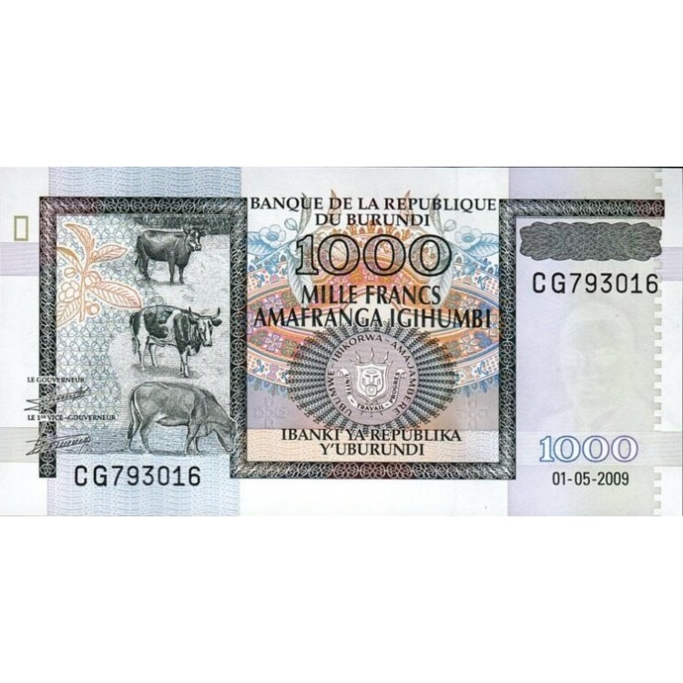 BURUNDİ 1000 FRANK (AMAFRANGA) 2009, P#46, ÇİL, ESKİ YABANCI KAĞIT PARA