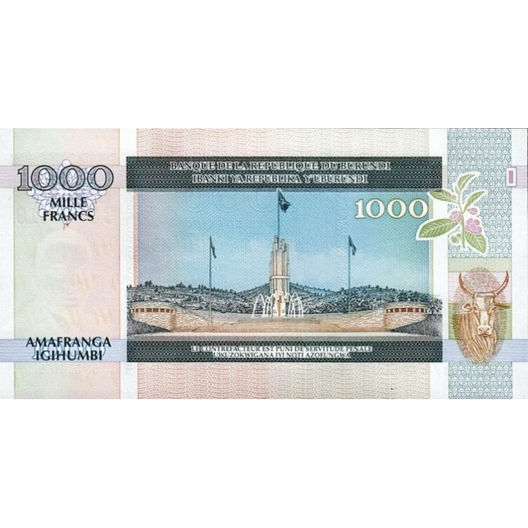 BURUNDİ 1000 FRANK (AMAFRANGA) 2009, P#46, ÇİL, ESKİ YABANCI KAĞIT PARA