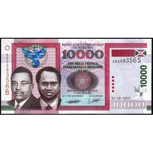 BURUNDİ 10000 FRANK (AMAFRANGA) 2013, P#49b, ÇİL, ESKİ YABANCI KAĞIT PARA