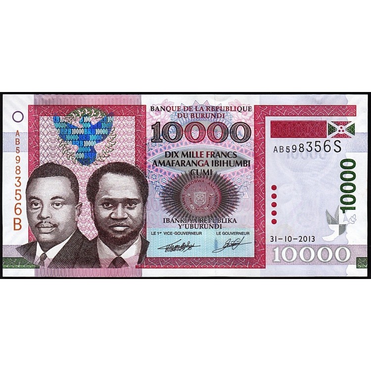 BURUNDİ 10000 FRANK (AMAFRANGA) 2013, P#49b, ÇİL, ESKİ YABANCI KAĞIT PARA