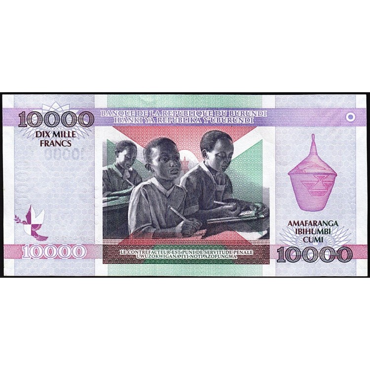 BURUNDİ 10000 FRANK (AMAFRANGA) 2013, P#49b, ÇİL, ESKİ YABANCI KAĞIT PARA