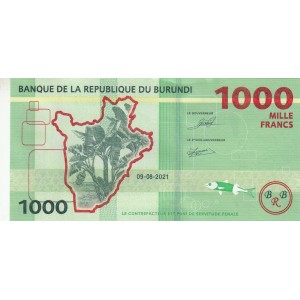 BURUNDİ 1000 FRANK (AMAFRANGA) 2021, P#51, ÇİL, ESKİ YABANCI KAĞIT PARA