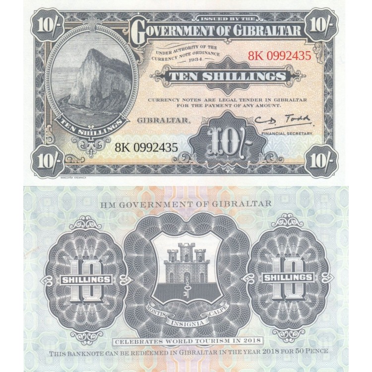 Cebelitarık 10 Shillings 2018 P#41 ÇİL UNC banknot